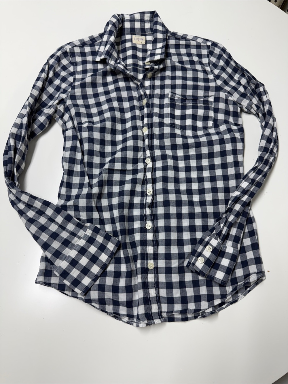 J. Crew Factory Women’s Navy and White Gingham Button-Down Shirt